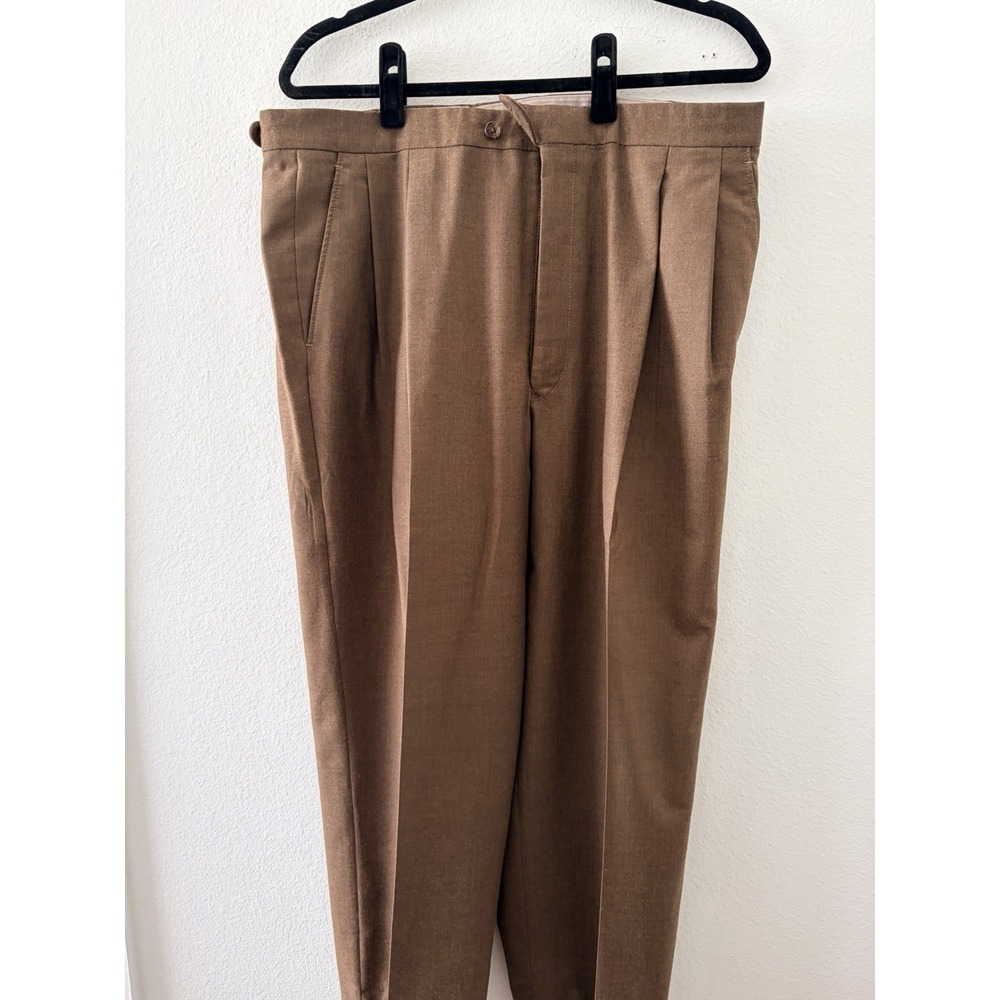 Hickey Freeman Men's Pleated Brown Wool Dress Pants Cuffed Size 35x25 See Pics